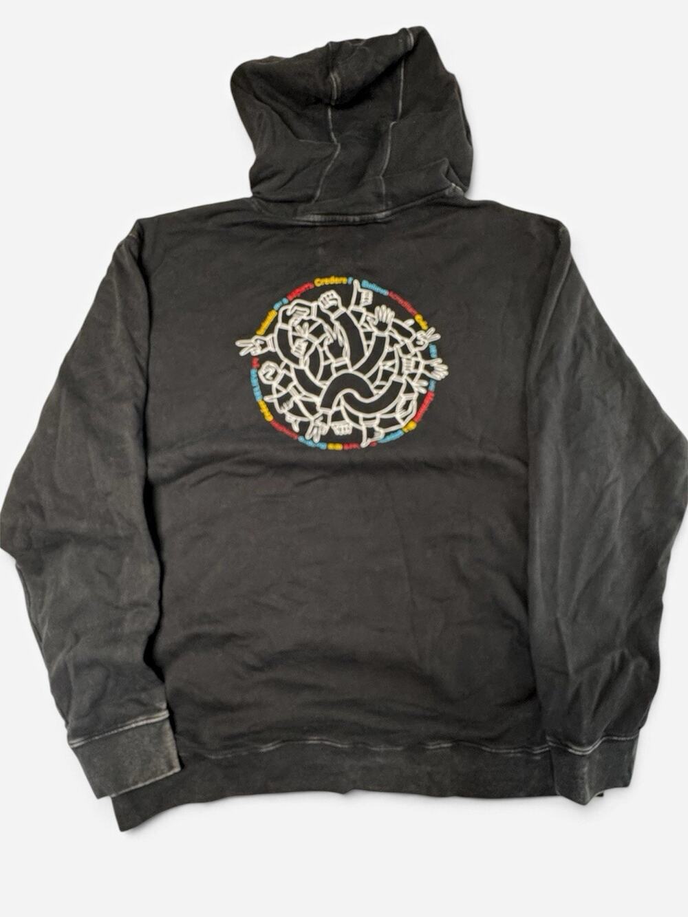 VANS Off The Wall Hoodie XXL Acid Wash Retro Skate Graphic Pullover Sweatshirt